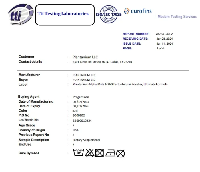 Third Party testing certification for Testosterone Booster